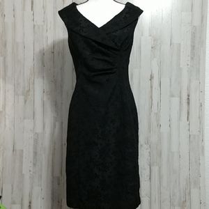 Tahari Black Portrait Collar Jacquard Sheat